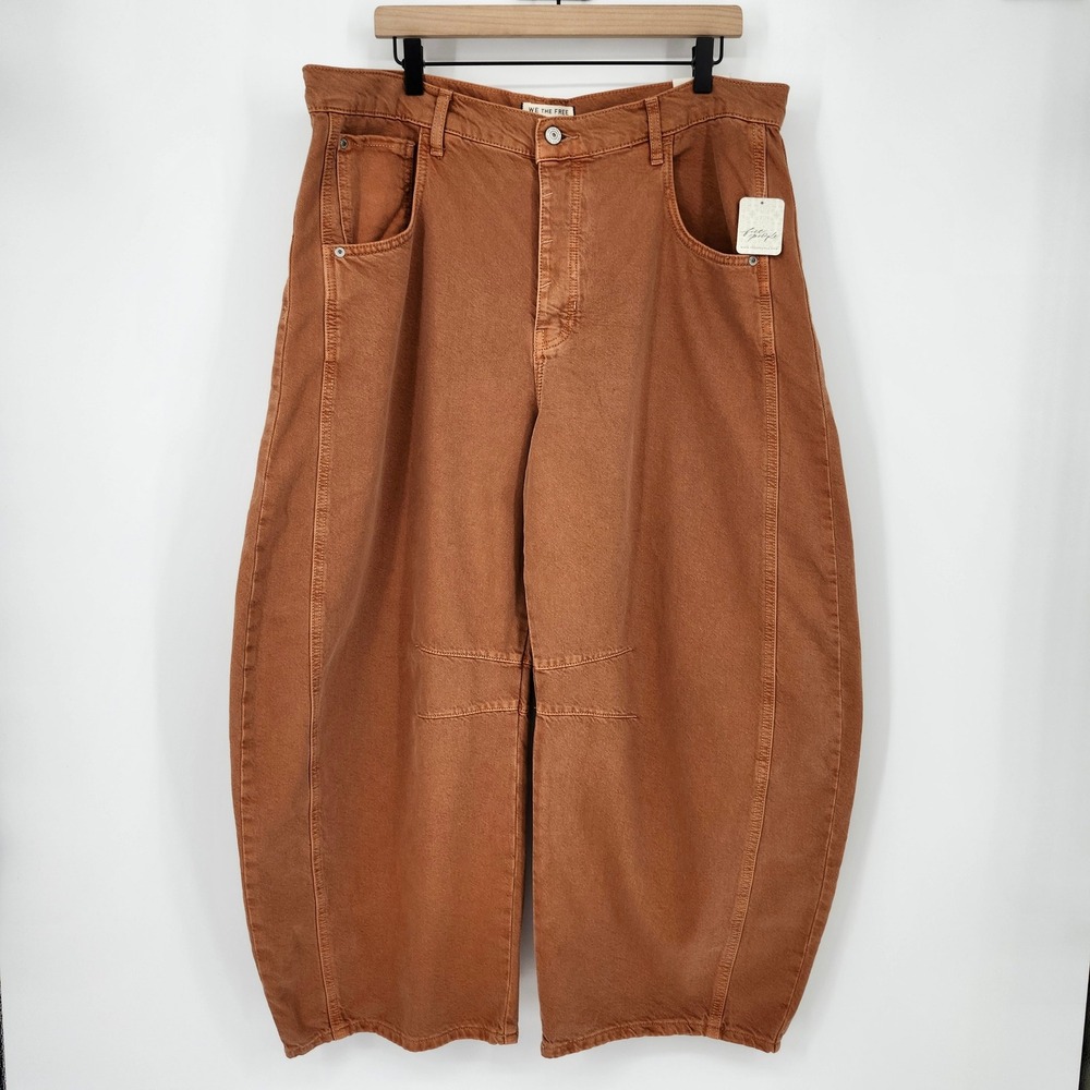 We The Free NWT Good Luck Barrel Jeans Size 33 Ginger Root Earthy Boho Hippie - Picture 2 of 10